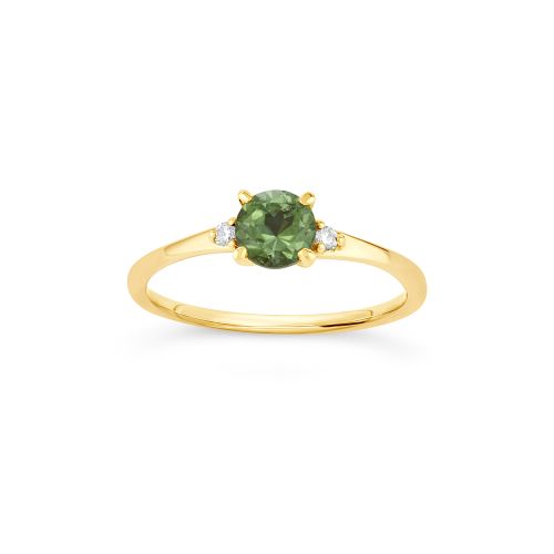Kassia 18k Gold Fine Green Tourmaline and Brilliant Cut Diamond Ring