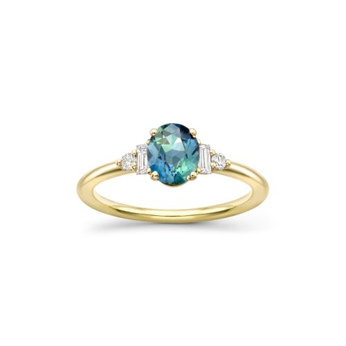 Katie 18k Fine Teal Green Sapphire & Diamond Ring