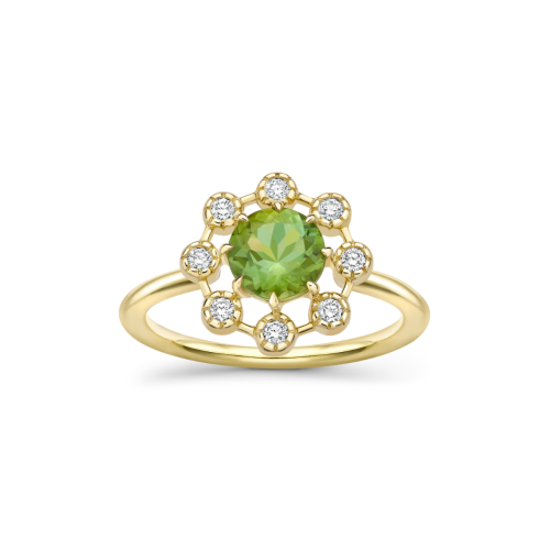 Celandine 14k Green Tourmaline & Created Diamond Ring