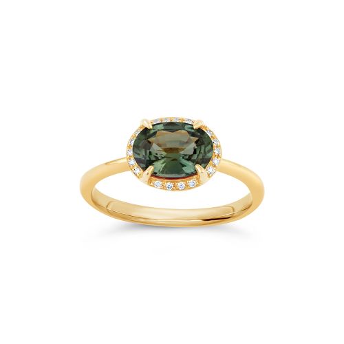 Mia 18k Yellow Gold Fine Fern Green Sapphire and Brilliant Cut Diamond Ring