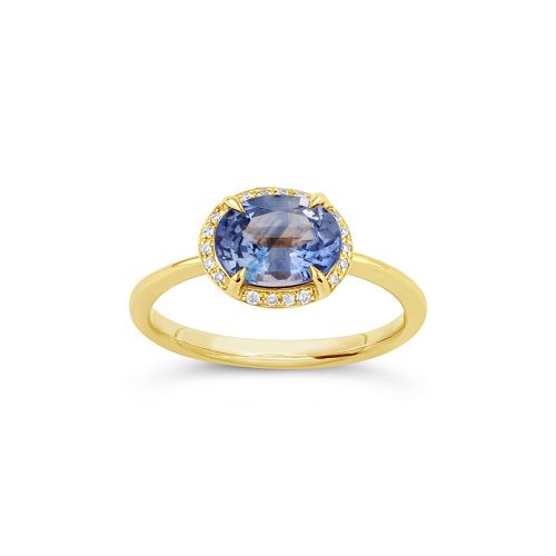 Mia 18k Yellow Gold Fine Cornflower Blue Sapphire &  Brilliant Cut Diamond Ring