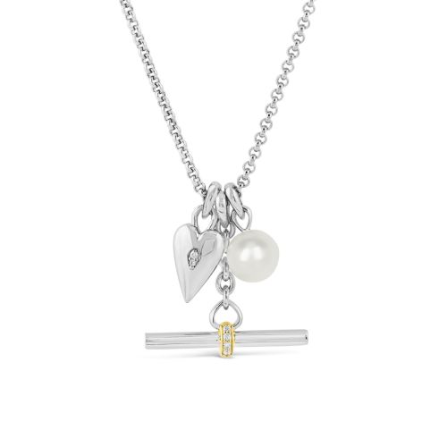 My World T-Bar with Heart & Pearl Charm Cluster Pendant