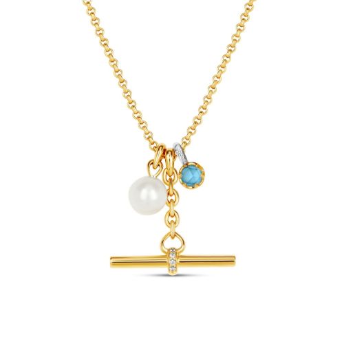 My World T-Bar with Pearl & Birthstone Cluster Pendant