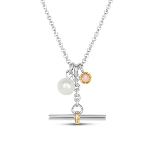 My World T-Bar with Pearl & Birthstone Cluster Pendant
