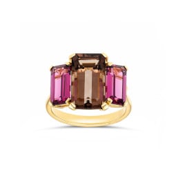Trinny Trilogy Smokey Quartz & Rhodolite Ring